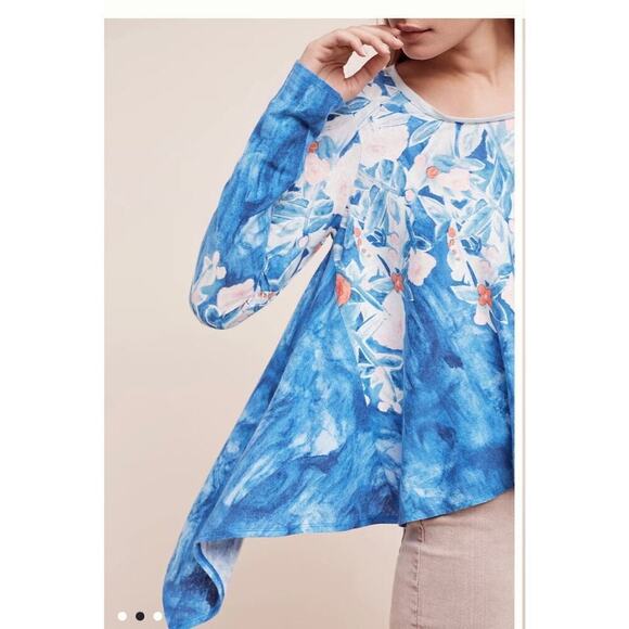 Anthropologie Meadow Rue Linen Fields Swing Top Size M blue - Picture 2 of 10